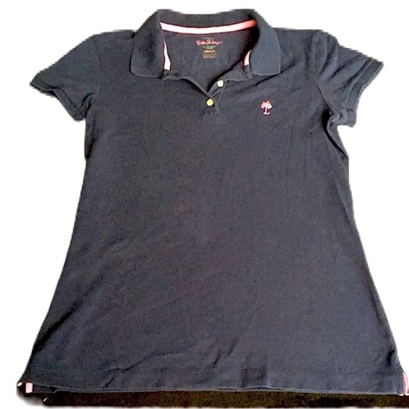 Lilly Pulitzer Shortsleeve Dark Navy Blue and Pink Polo - Picture 1 of 6